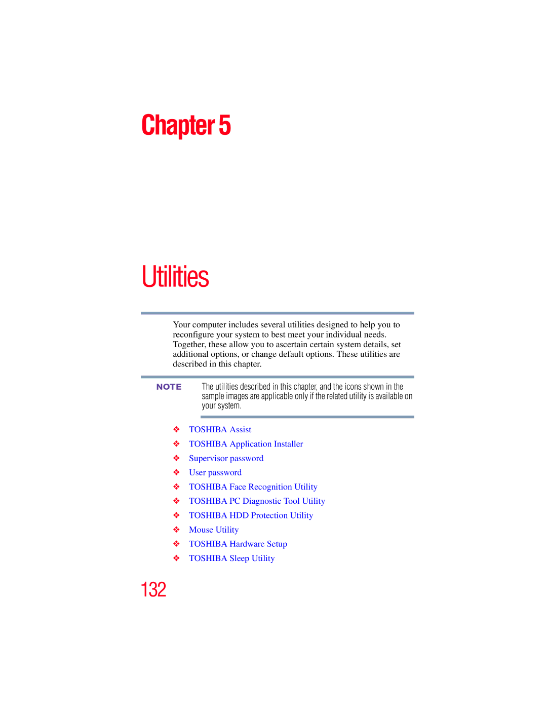 Toshiba E300 manual Utilities 