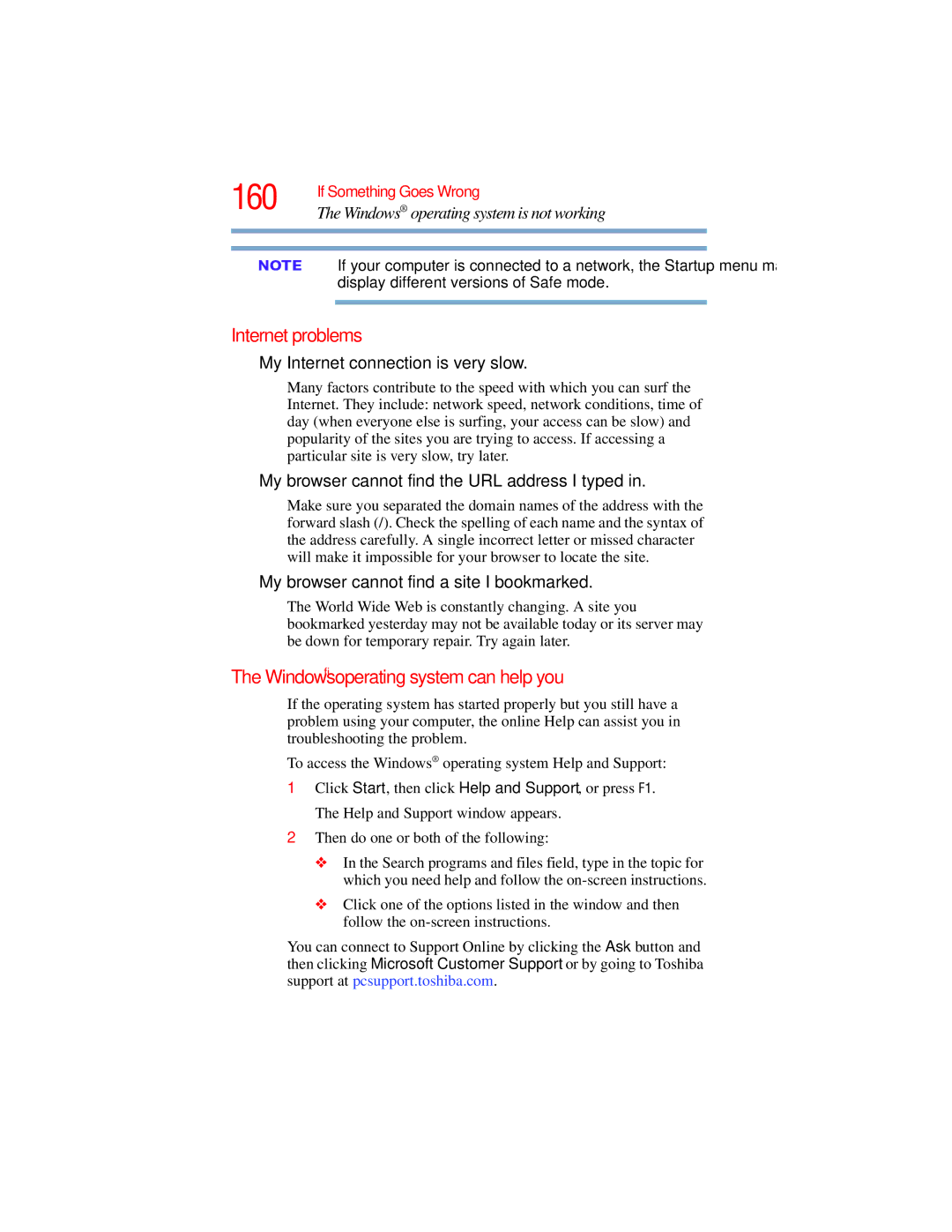 Toshiba E300 manual Internet problems, Windows operating system can help you, My Internet connection is very slow 