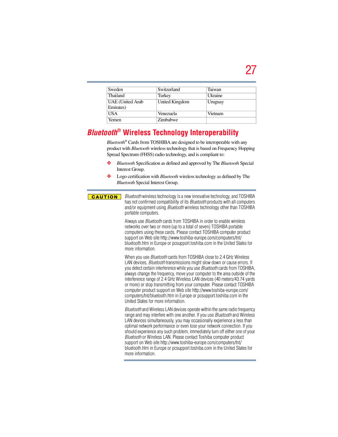 Toshiba E300 manual Bluetooth Wireless Technology Interoperability 