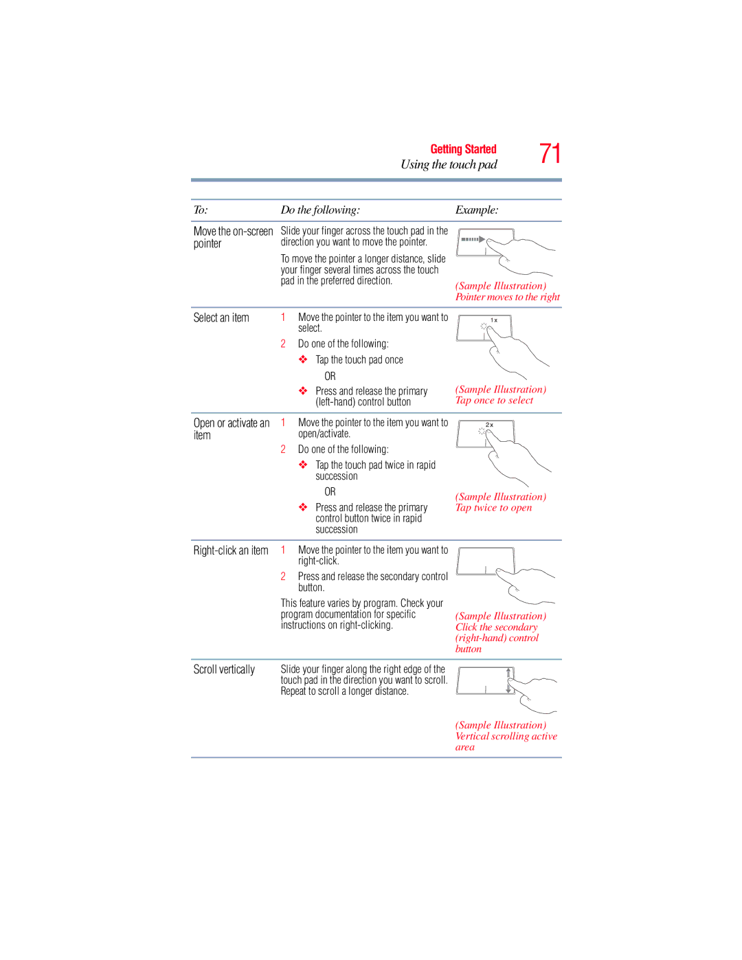 Toshiba E300 manual Using the touch pad 