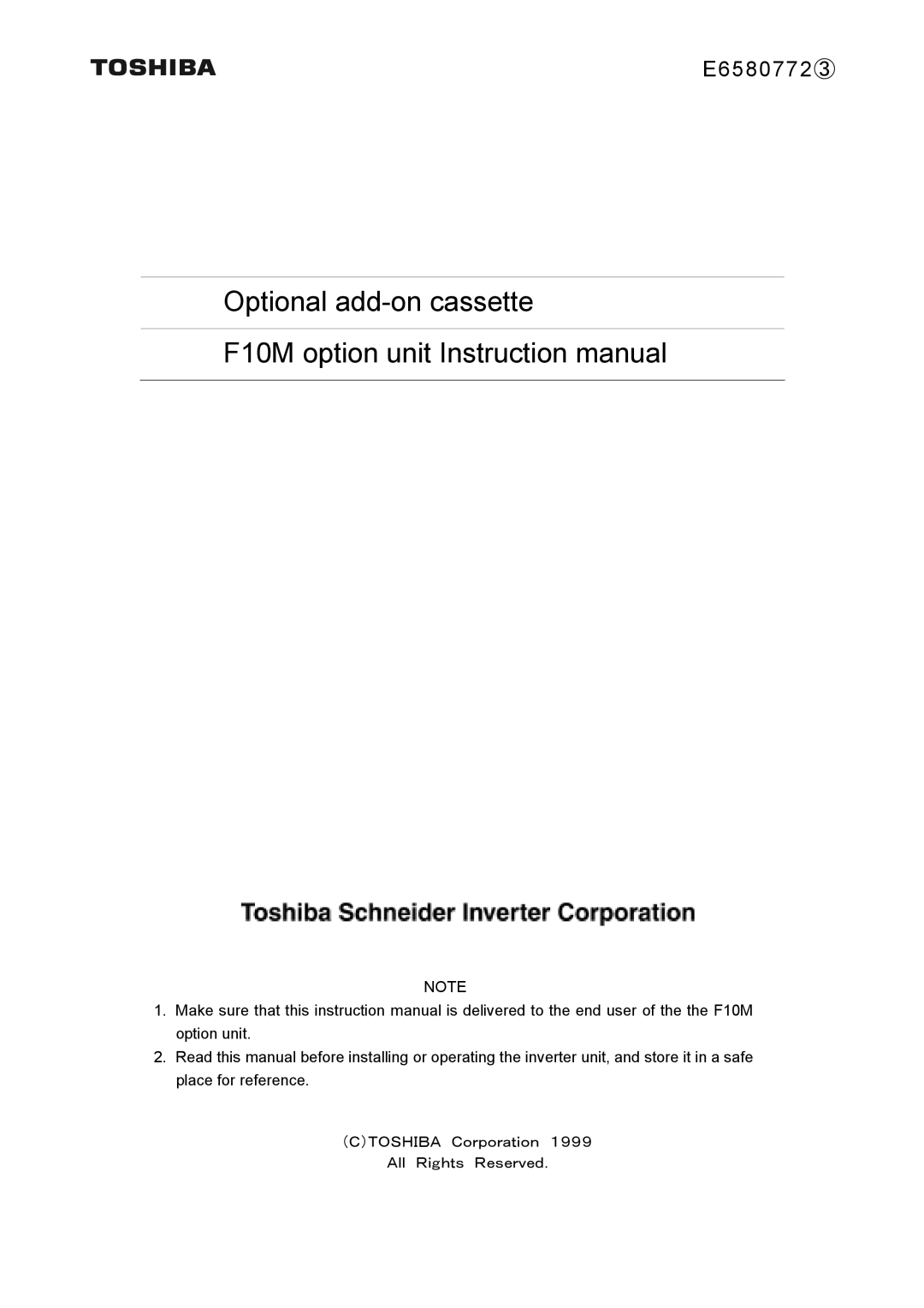 Toshiba instruction manual Optional add-on cassette, E6580772③ 