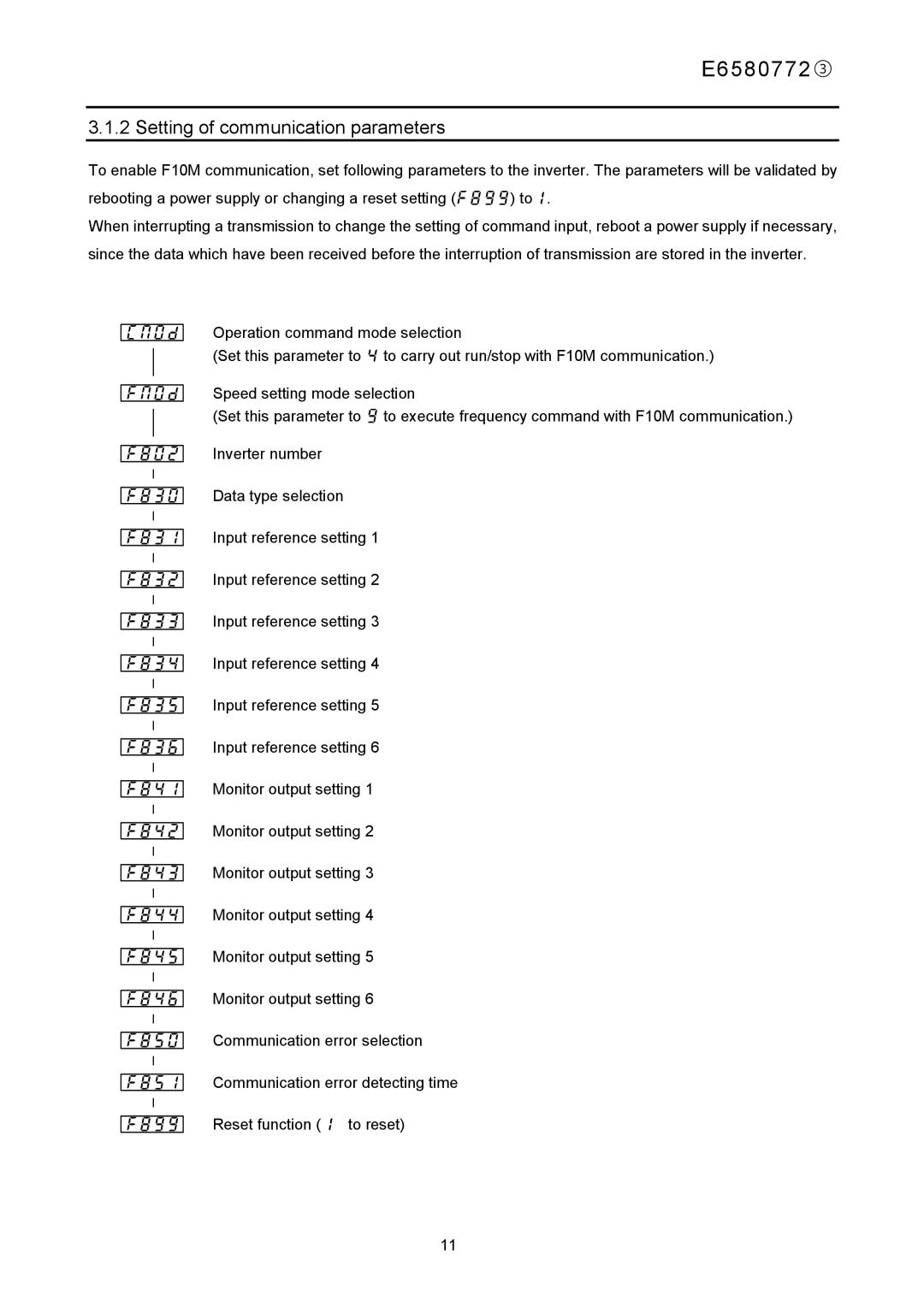 Toshiba E6580772 instruction manual Setting of communication parameters 