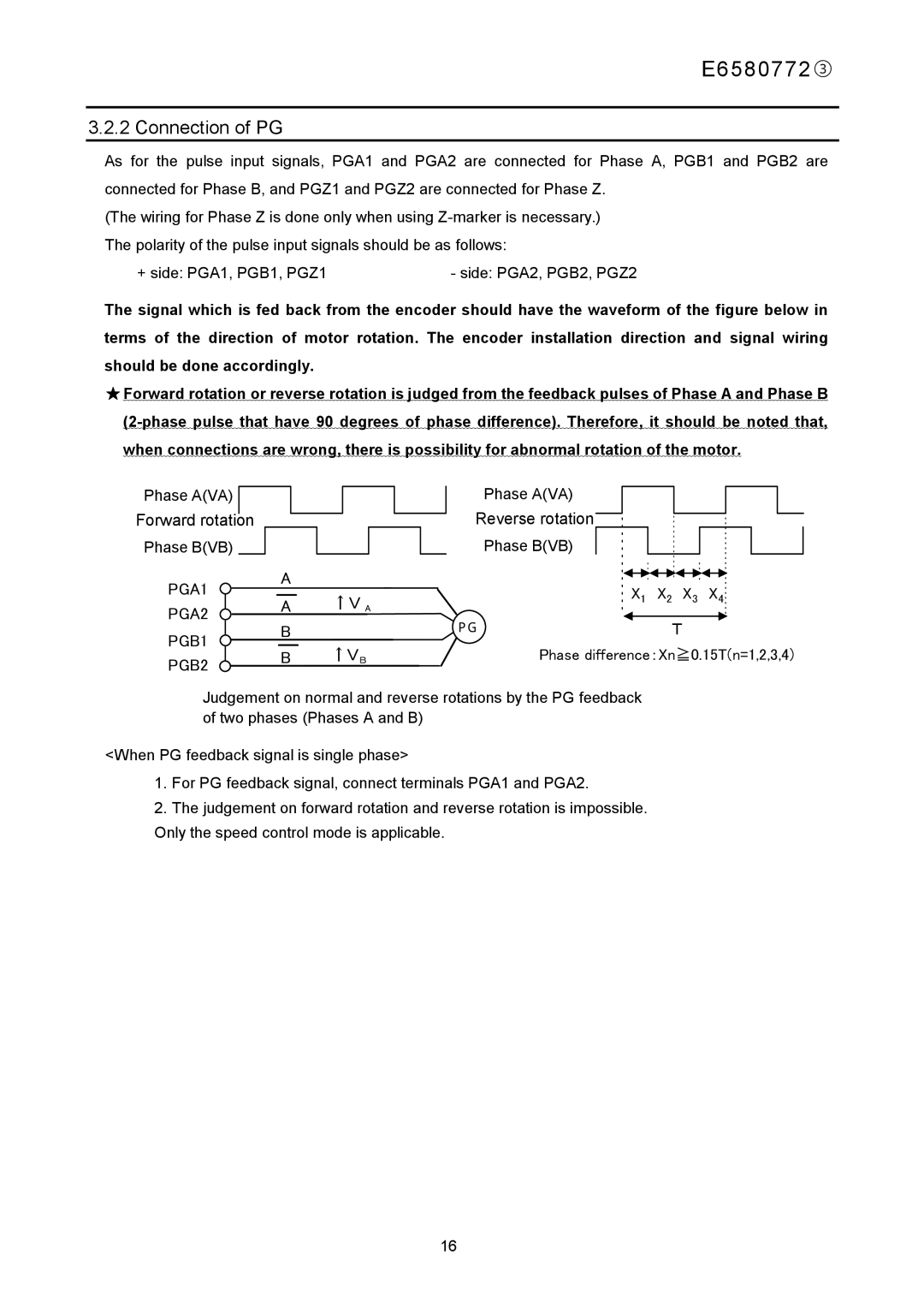 Toshiba E6580772 instruction manual Connection of PG, ↑Ｖ a 