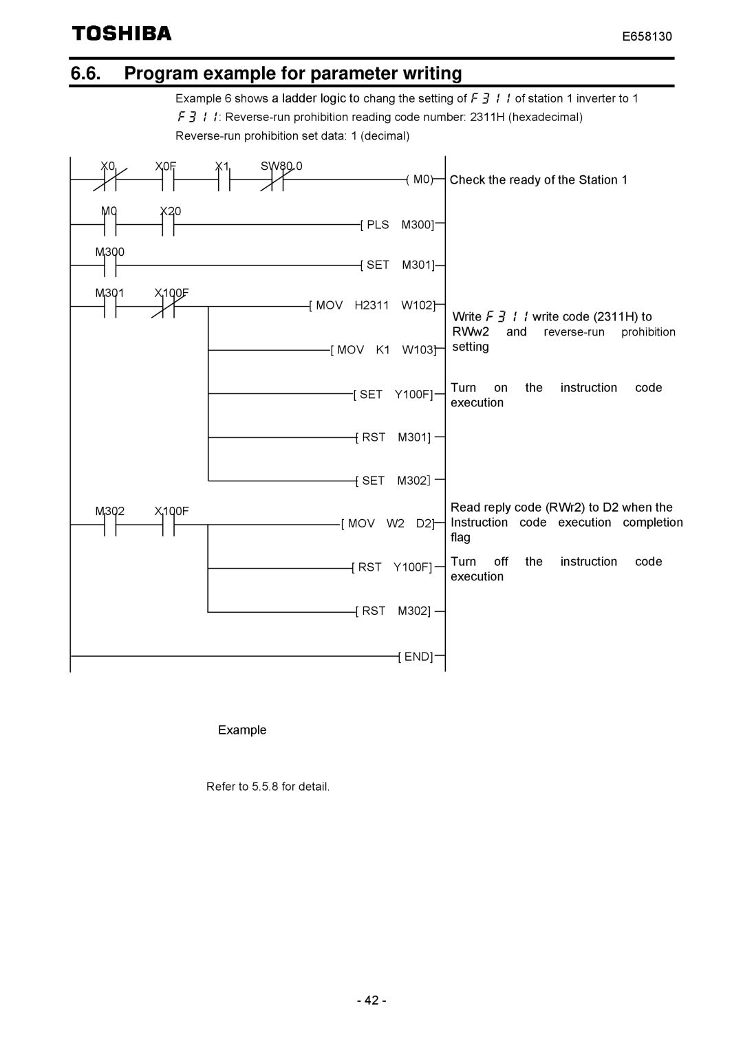 Toshiba E6581830 instruction manual Program example for parameter writing 