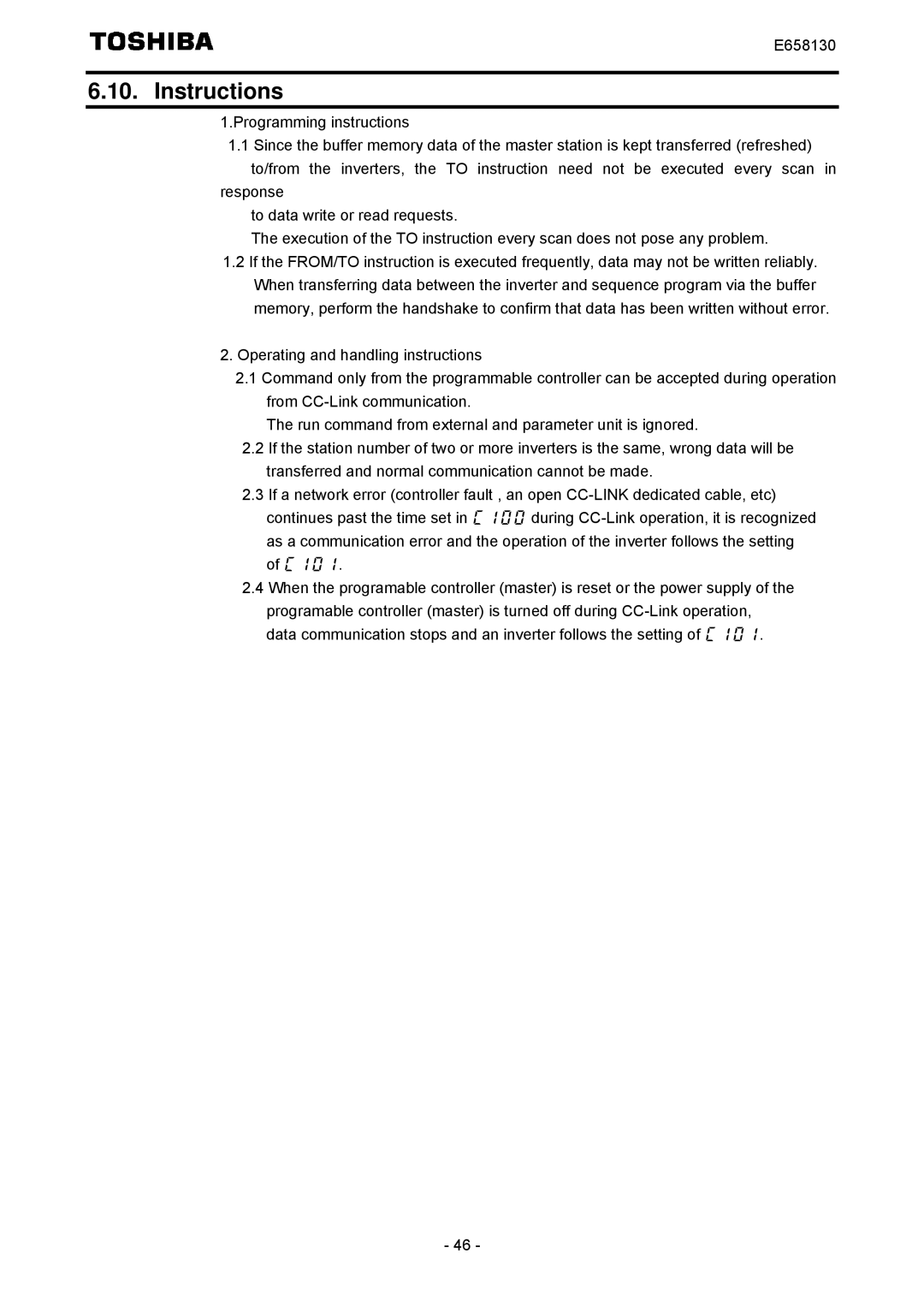 Toshiba E6581830 instruction manual Instructions 