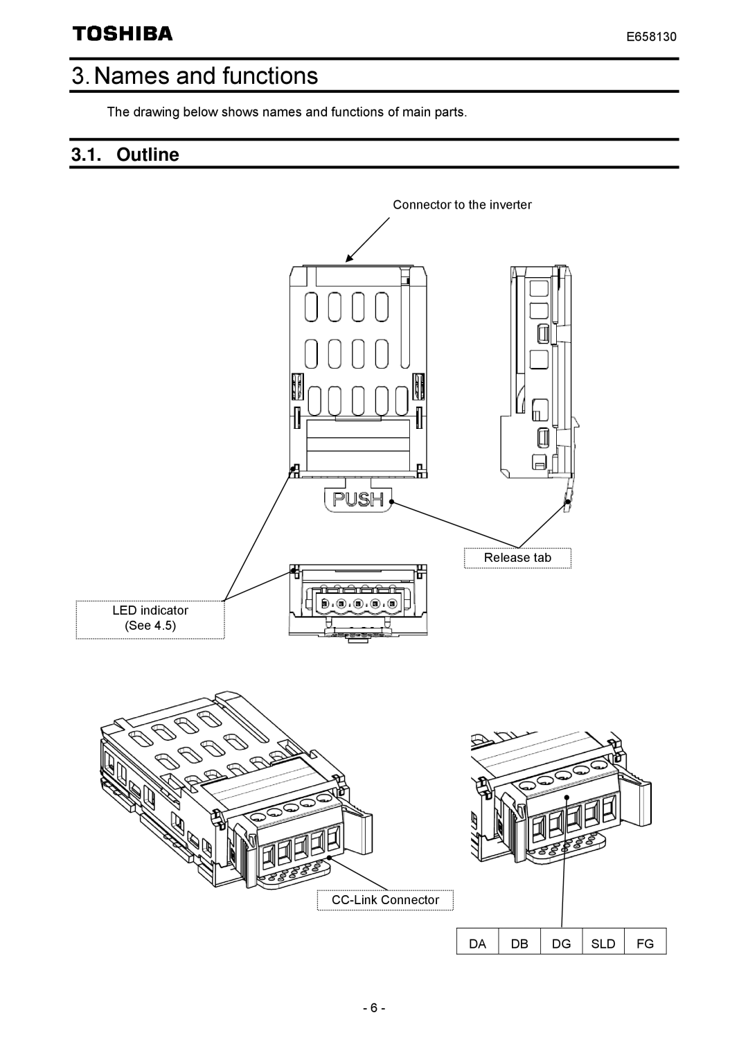 Toshiba E6581830 instruction manual Names and functions, Outline, Sld 