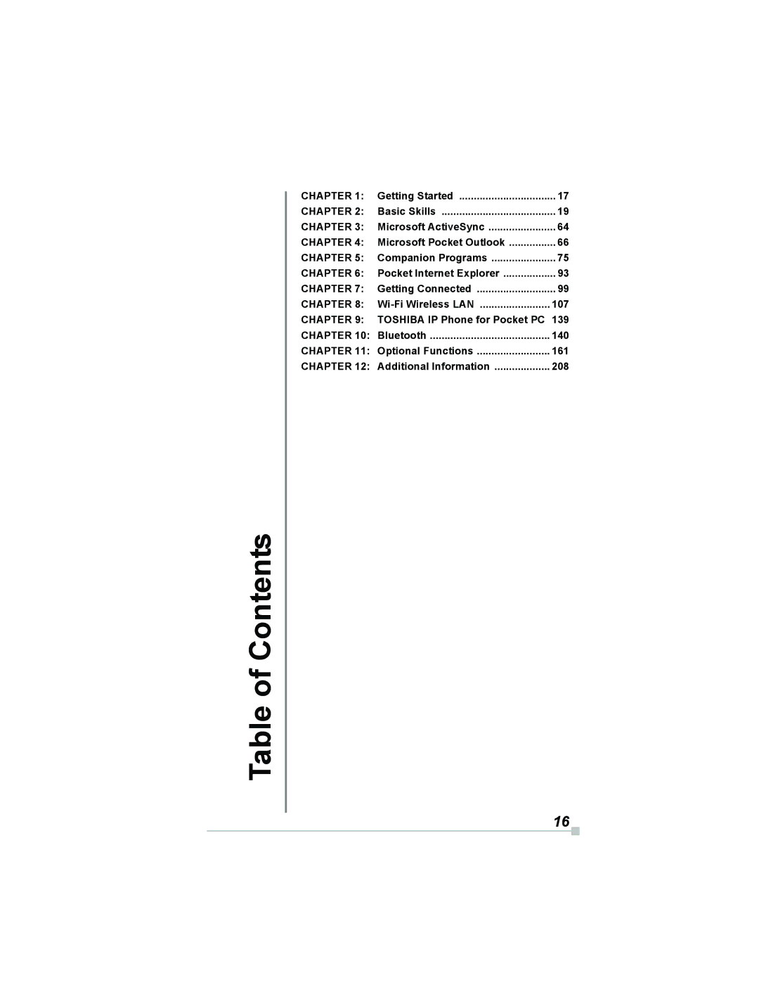 Toshiba e800, e805 manual Table of Contents 