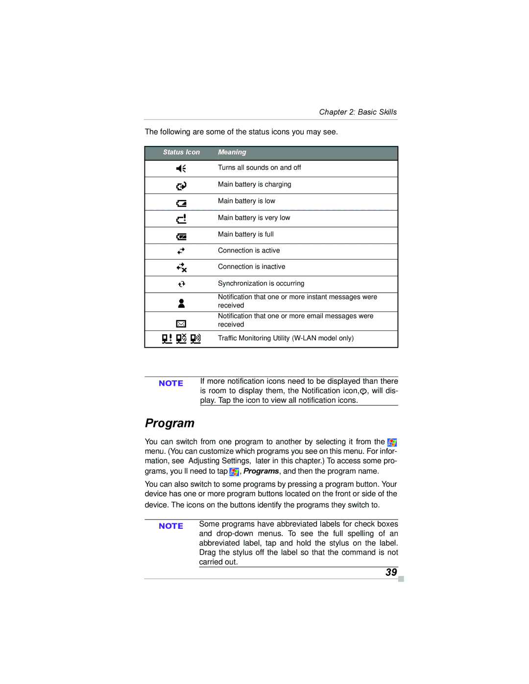 Toshiba e805, e800 manual Program 