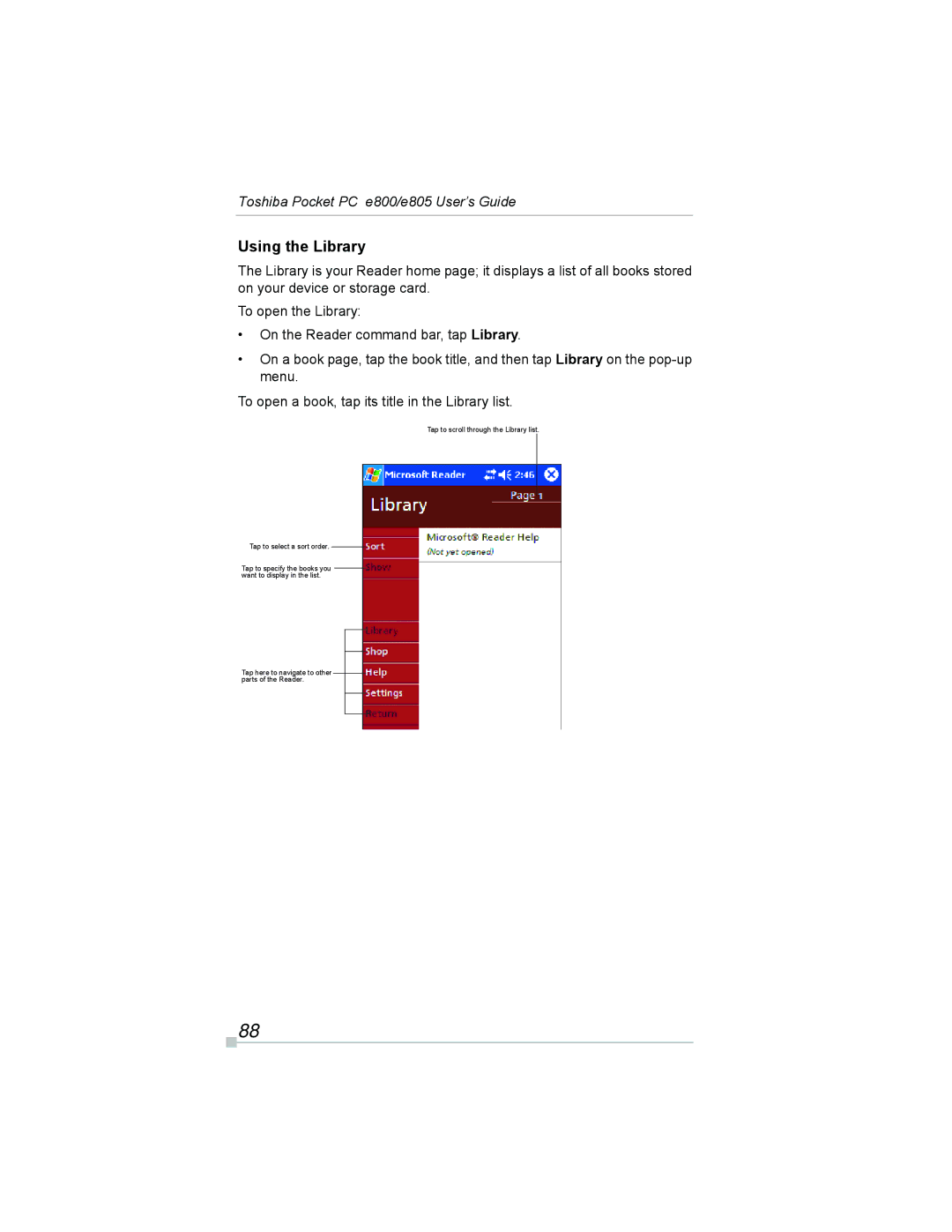 Toshiba e800, e805 manual Using the Library 