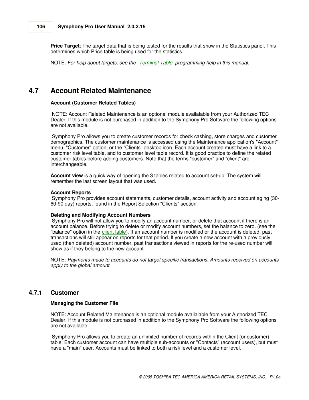 Toshiba Electric Keyboard owner manual Account Related Maintenance, Customer 