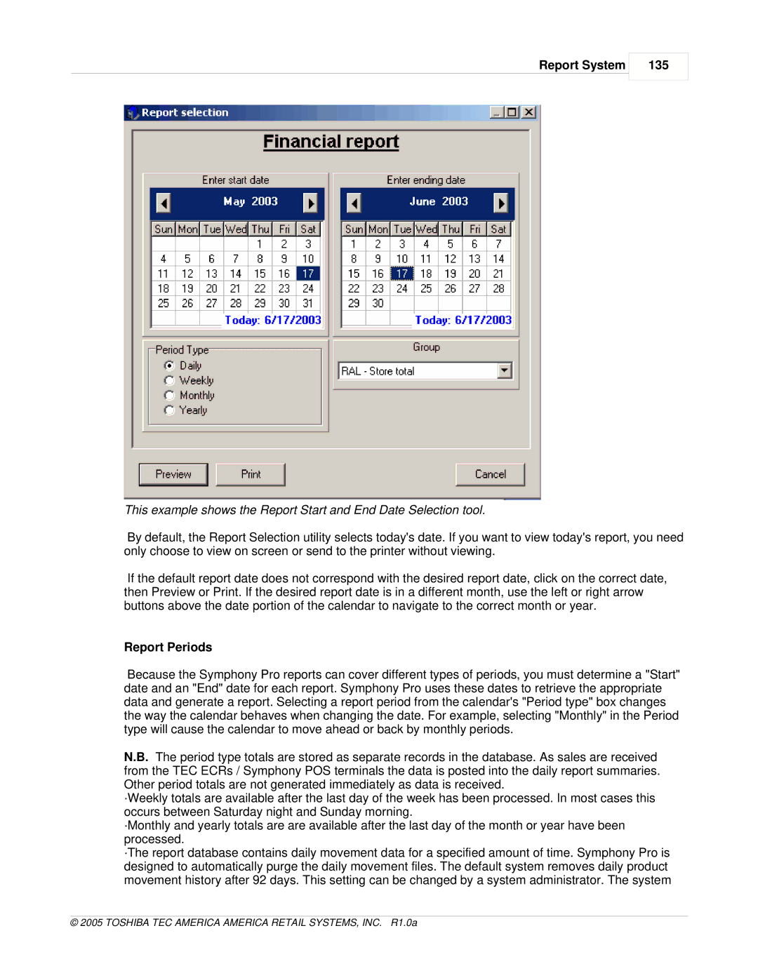 Toshiba Electric Keyboard owner manual Report System 135, Report Periods 