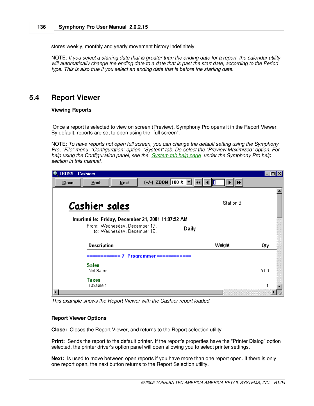 Toshiba Electric Keyboard owner manual Viewing Reports, Report Viewer Options 