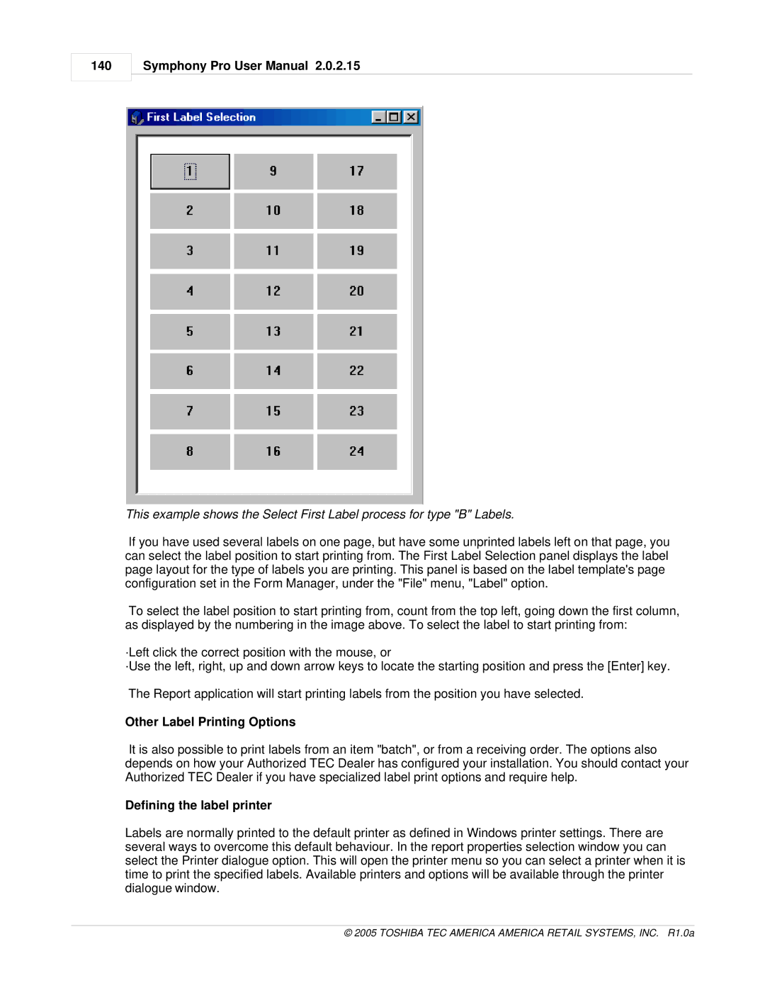 Toshiba Electric Keyboard owner manual 140, Other Label Printing Options, Defining the label printer 