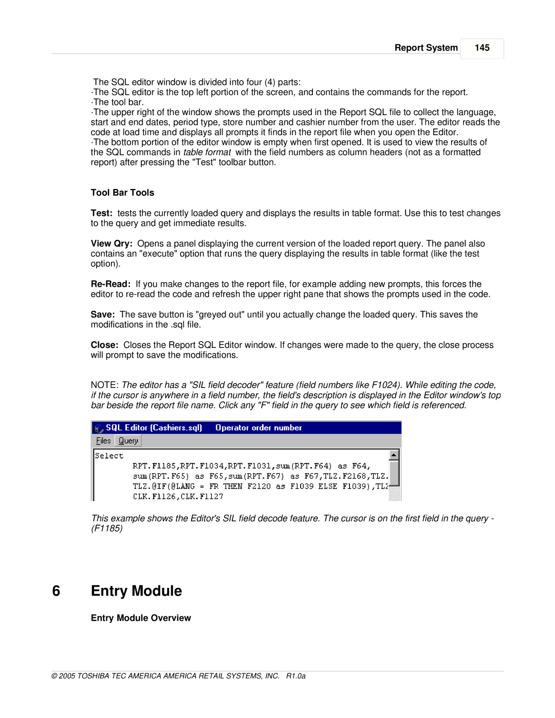 Toshiba Electric Keyboard owner manual Report System 145, Tool Bar Tools, Entry Module Overview 