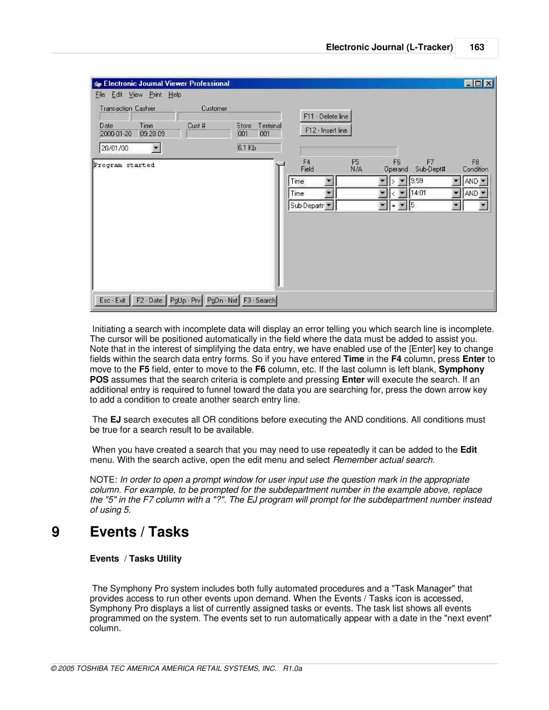 Toshiba Electric Keyboard owner manual Electronic Journal L-Tracker 163, Events / Tasks Utility 