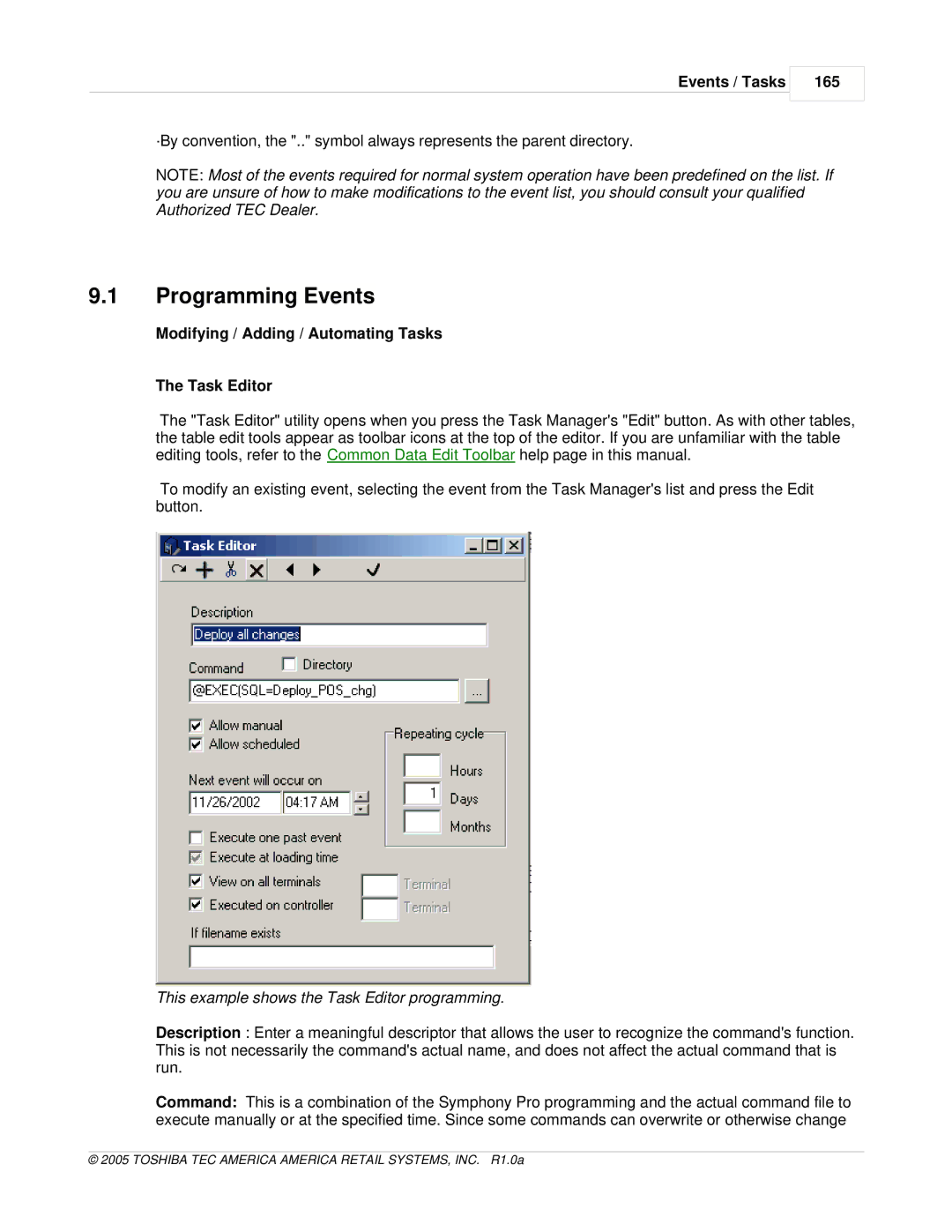 Toshiba Electric Keyboard Programming Events, Events / Tasks 165, Modifying / Adding / Automating Tasks Task Editor 