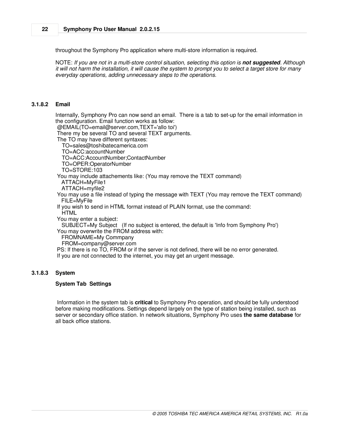 Toshiba Electric Keyboard owner manual TO=STORE103, System System Tab Settings 