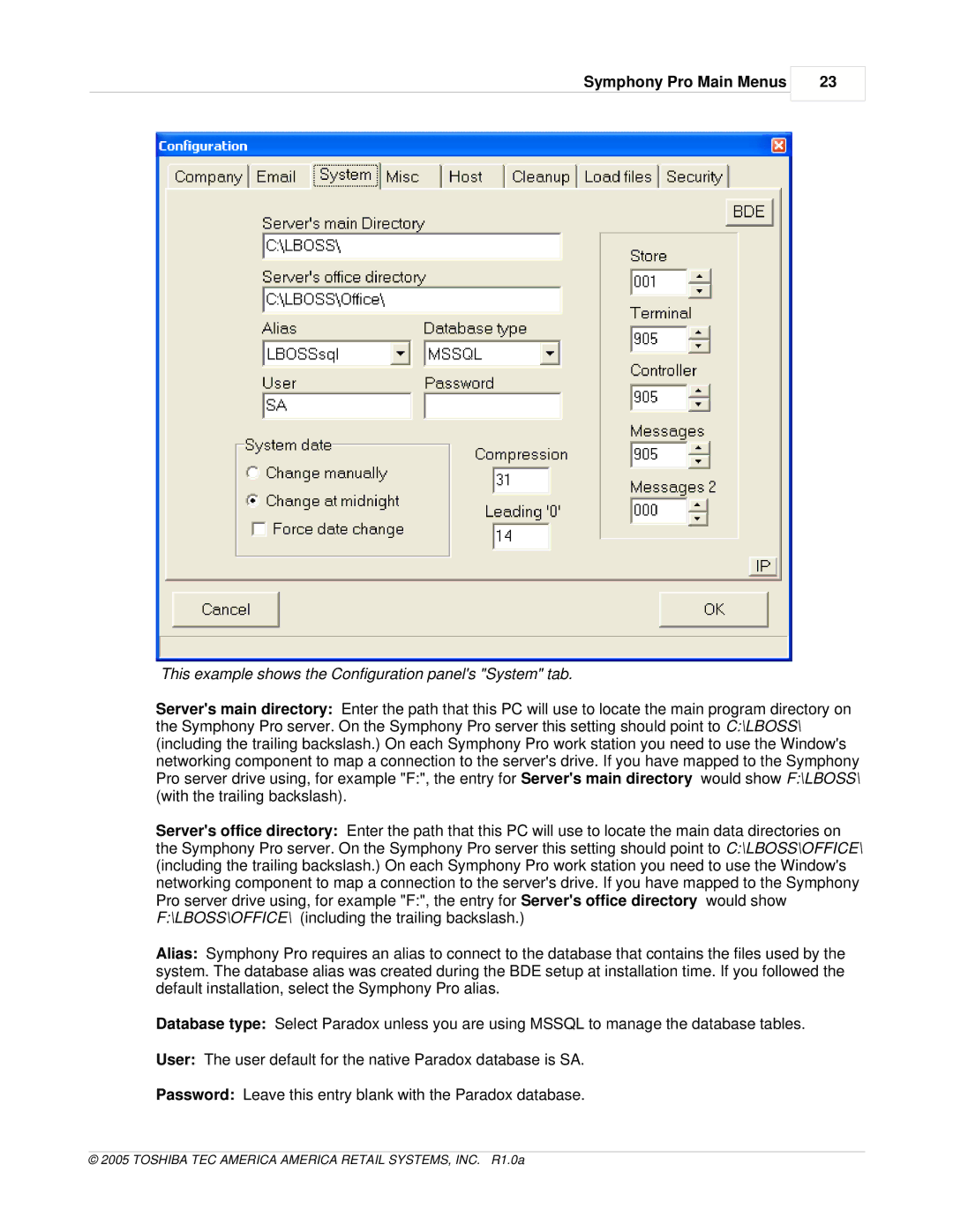 Toshiba Electric Keyboard owner manual This example shows the Configuration panels System tab 