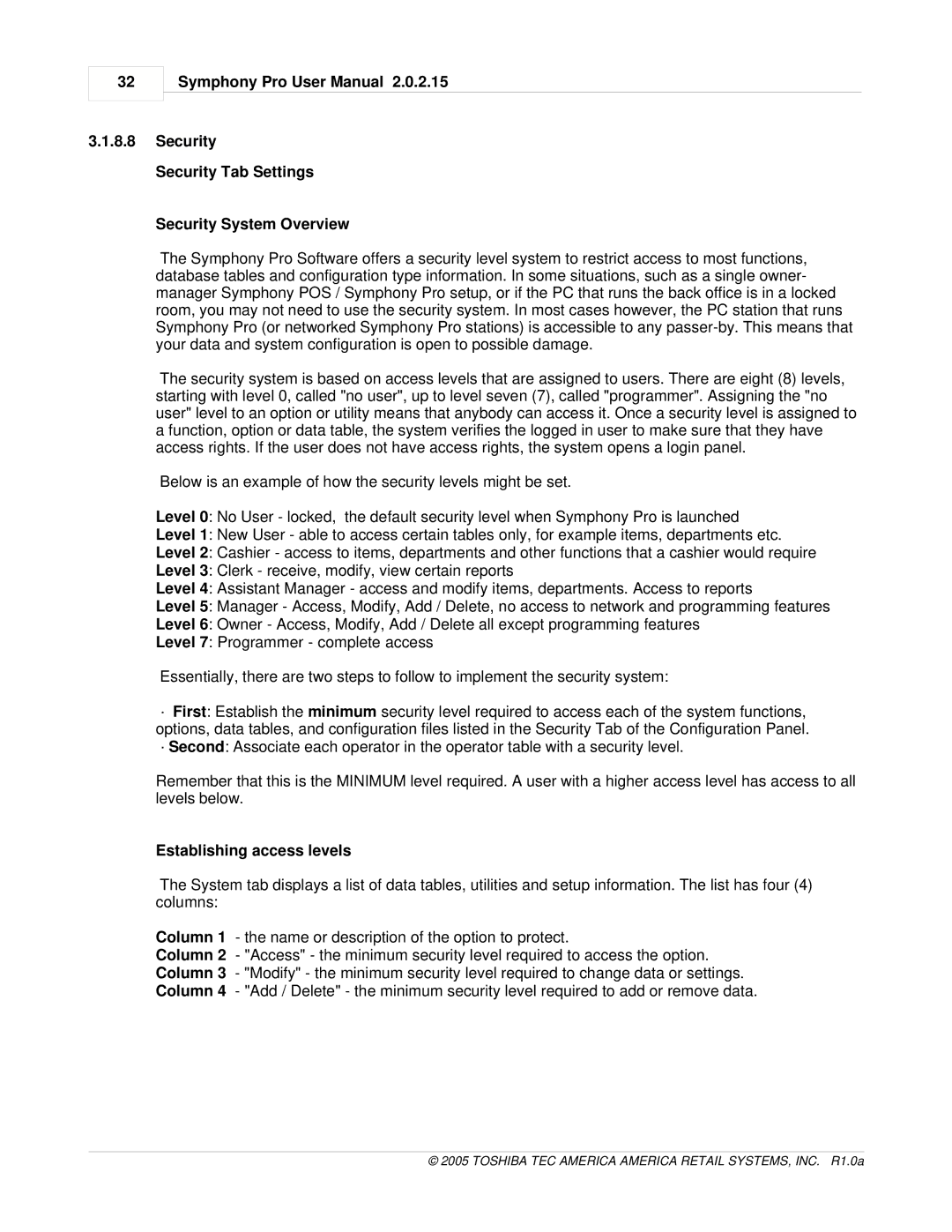 Toshiba Electric Keyboard owner manual Security Security Tab Settings Security System Overview, Establishing access levels 