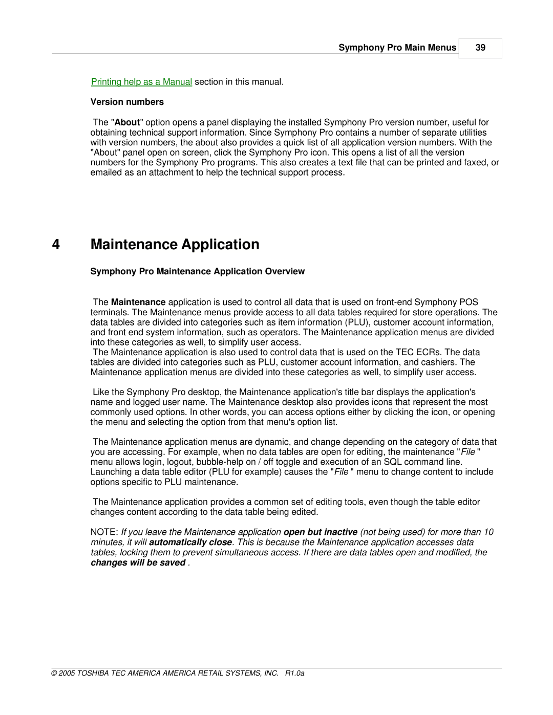 Toshiba Electric Keyboard owner manual Version numbers, Symphony Pro Maintenance Application Overview 