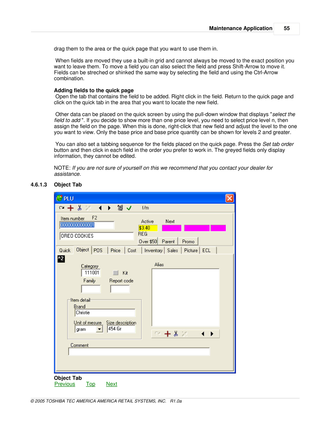 Toshiba Electric Keyboard owner manual Adding fields to the quick, Object Tab 