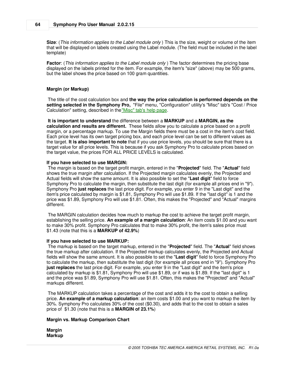 Toshiba Electric Keyboard owner manual If you have selected to use Markup, Margin vs. Markup Comparison Chart 