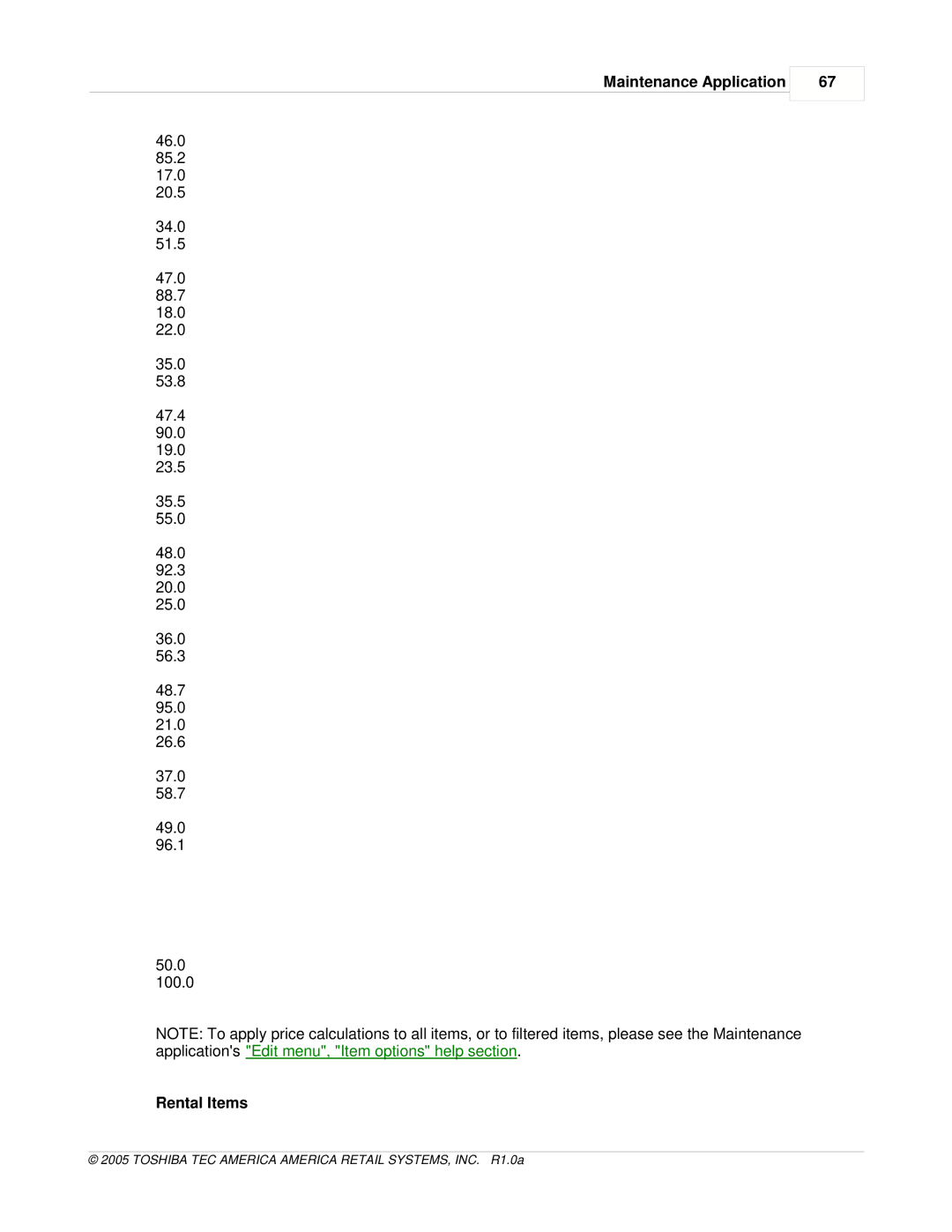 Toshiba Electric Keyboard owner manual Maintenance Application, Rental Items 