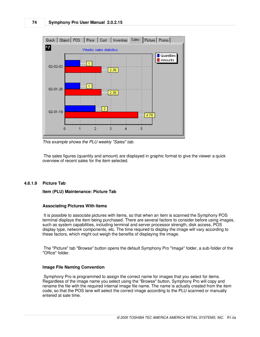 Toshiba Electric Keyboard owner manual This example shows the PLU weekly Sales tab, Image File Naming Convention 