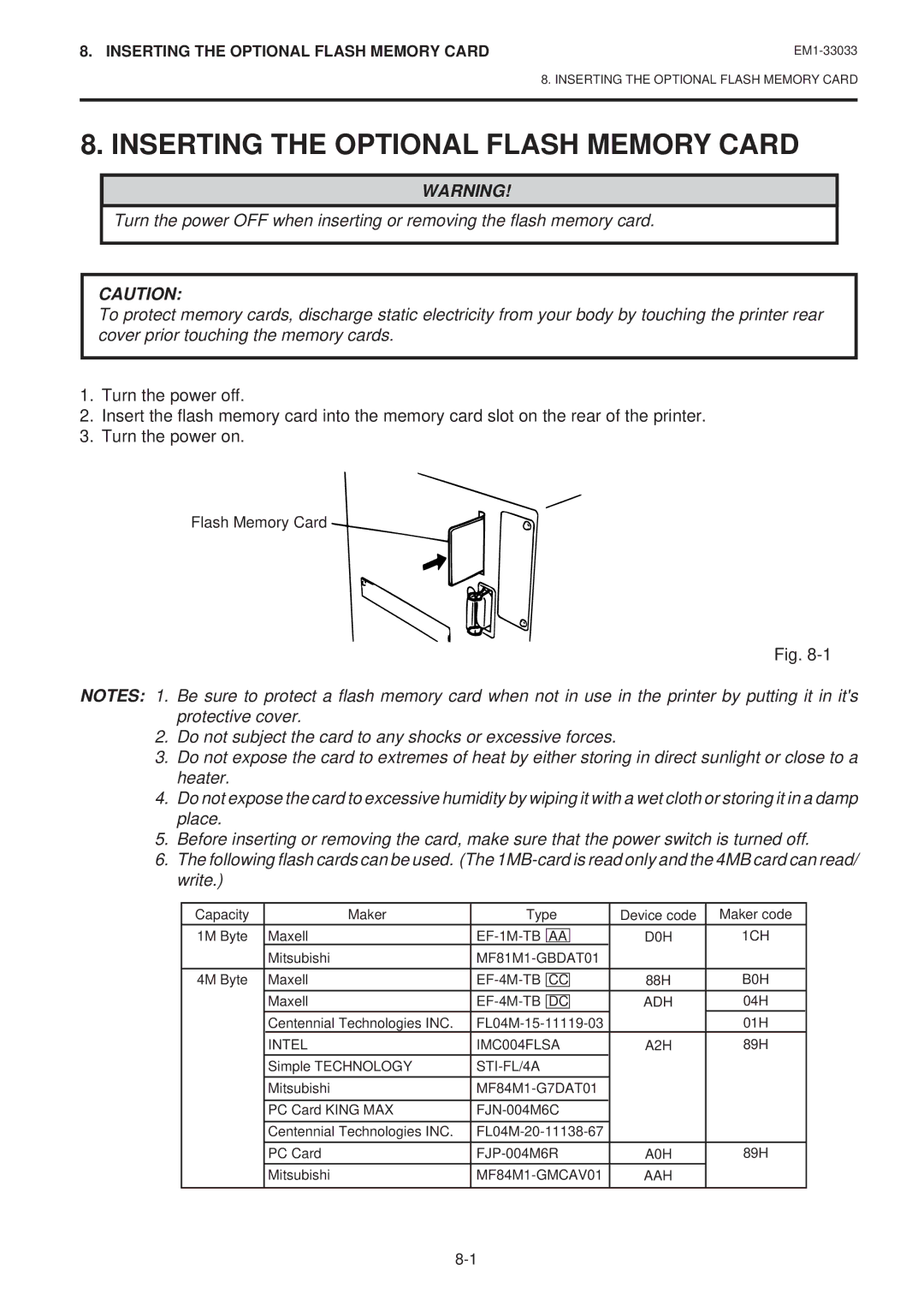 Toshiba EM1-33033E owner manual Inserting the Optional Flash Memory Card, STI-FL/4A 