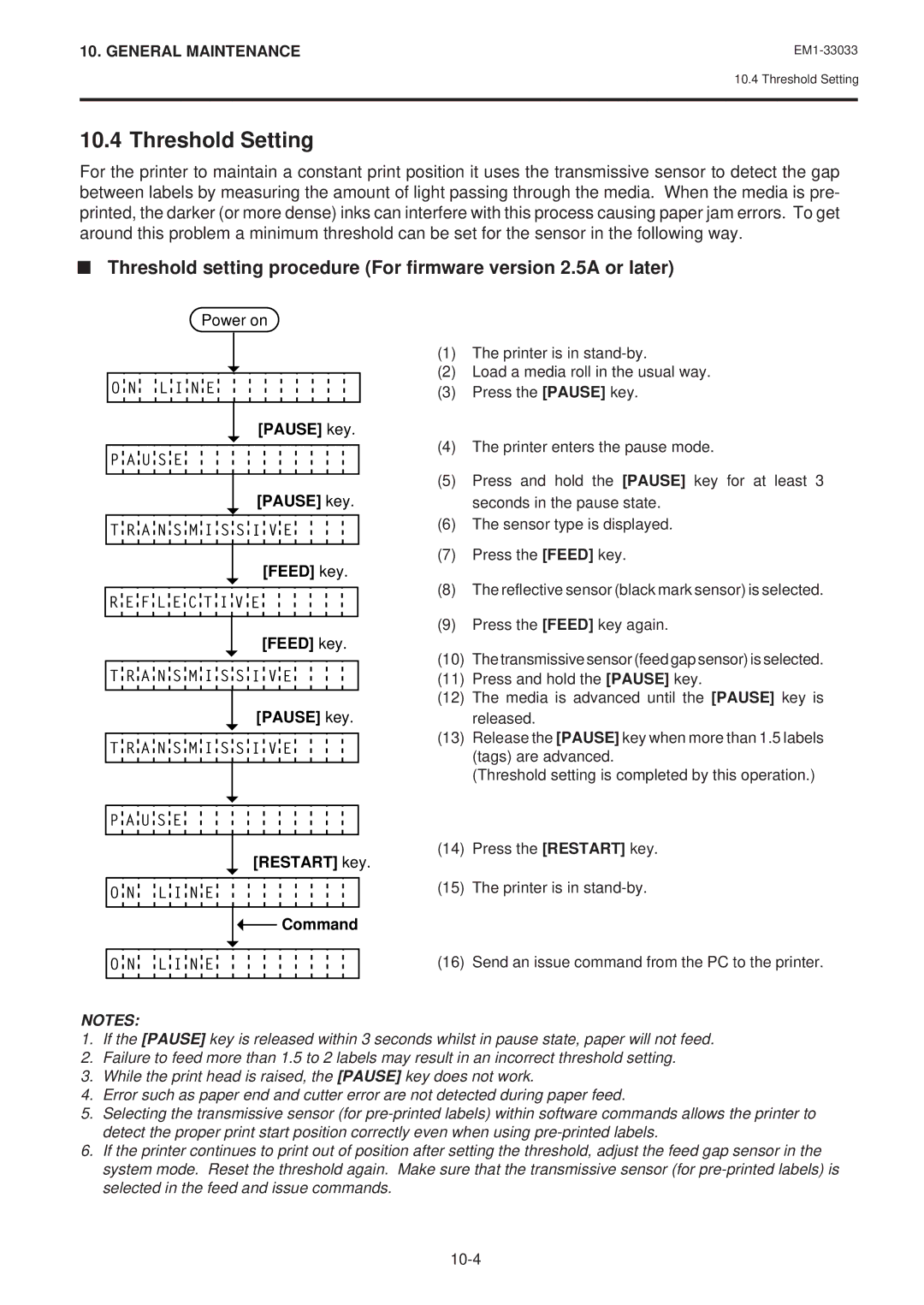 Toshiba EM1-33033E owner manual Threshold Setting, L I N E 