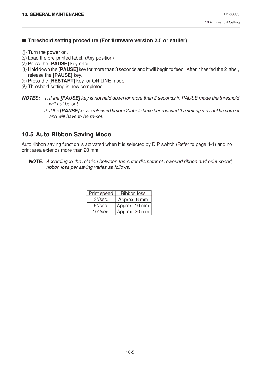 Toshiba EM1-33033E owner manual Auto Ribbon Saving Mode 