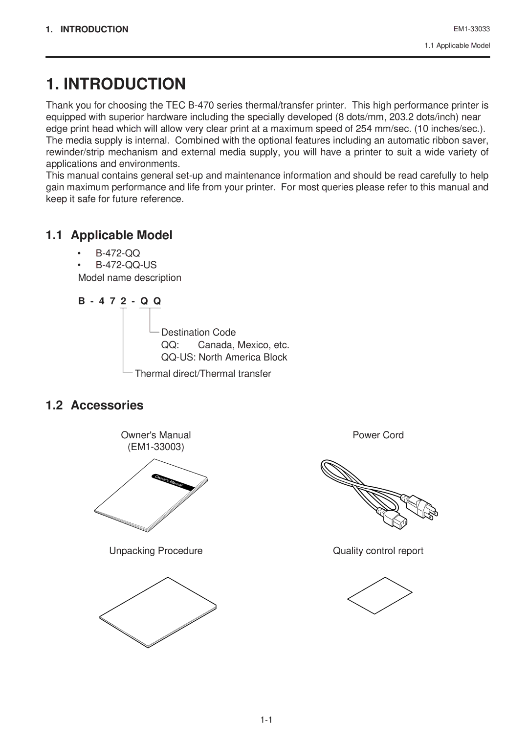 Toshiba EM1-33033E owner manual Introduction, Applicable Model, Accessories, 7 2 Q Q 