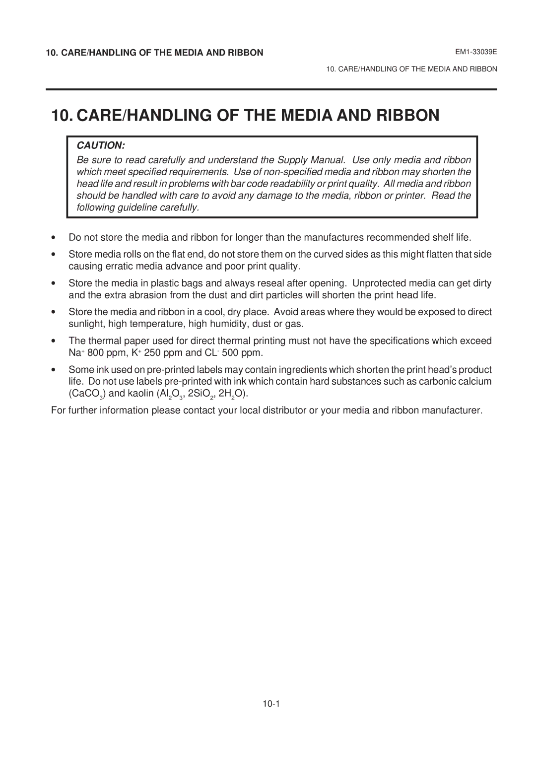 Toshiba EM1-33039EE, B-870 SERIES owner manual CARE/HANDLING of the Media and Ribbon 