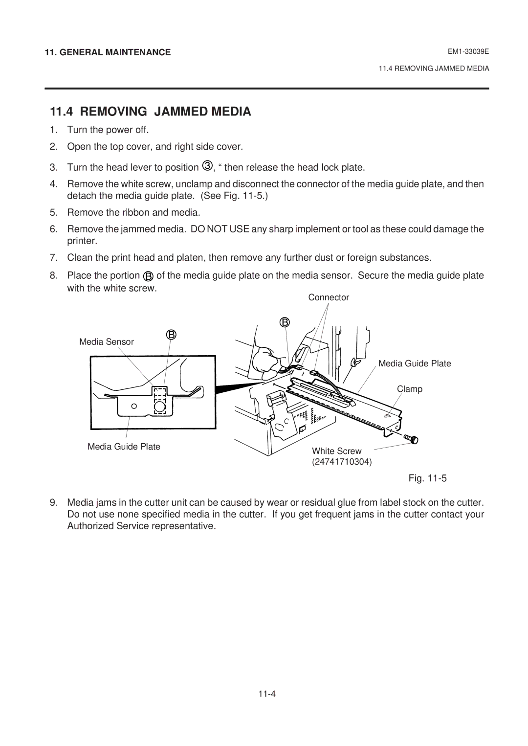 Toshiba B-870 SERIES, EM1-33039EE owner manual Removing Jammed Media 