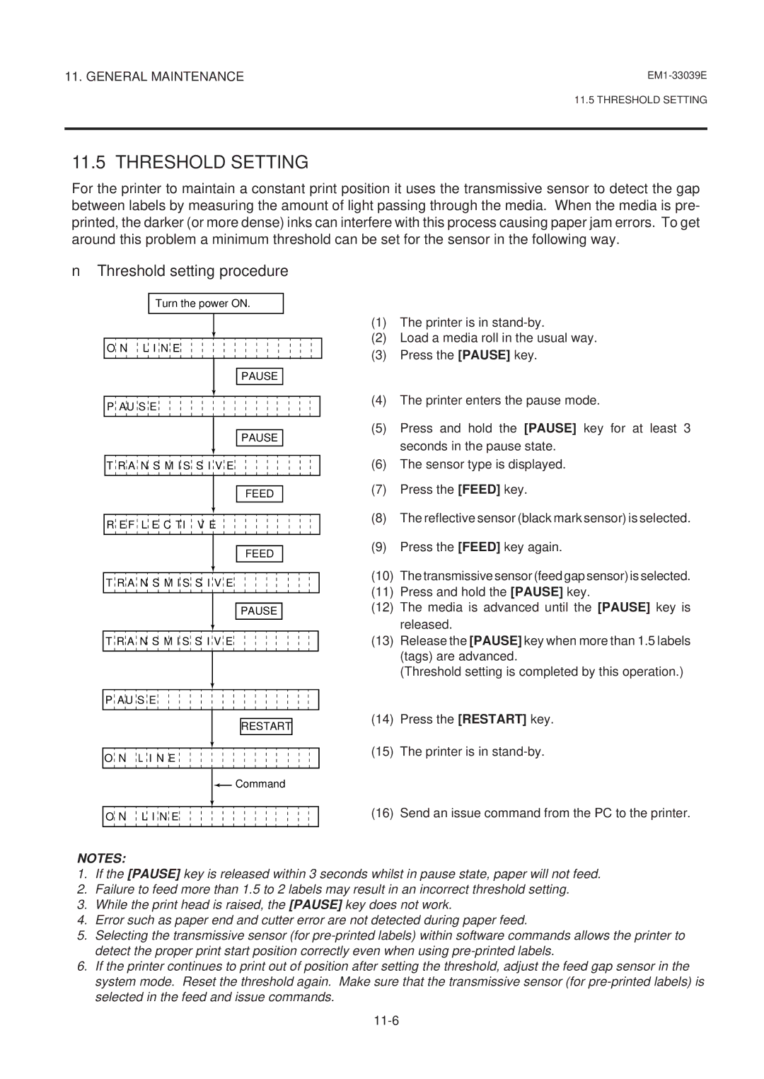 Toshiba EM1-33039EE, B-870 SERIES owner manual Threshold Setting, Threshold setting procedure 