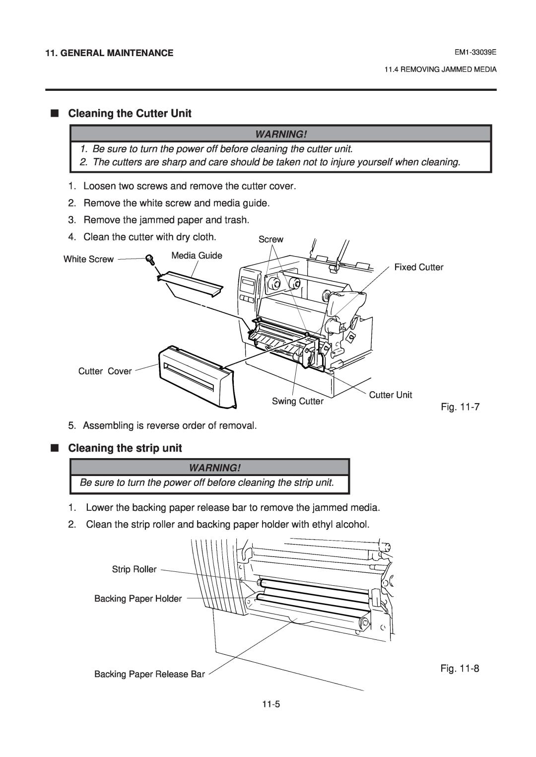 Toshiba EM1-33039EE, B-870 SERIES owner manual Cleaning the Cutter Unit, Cleaning the strip unit 
