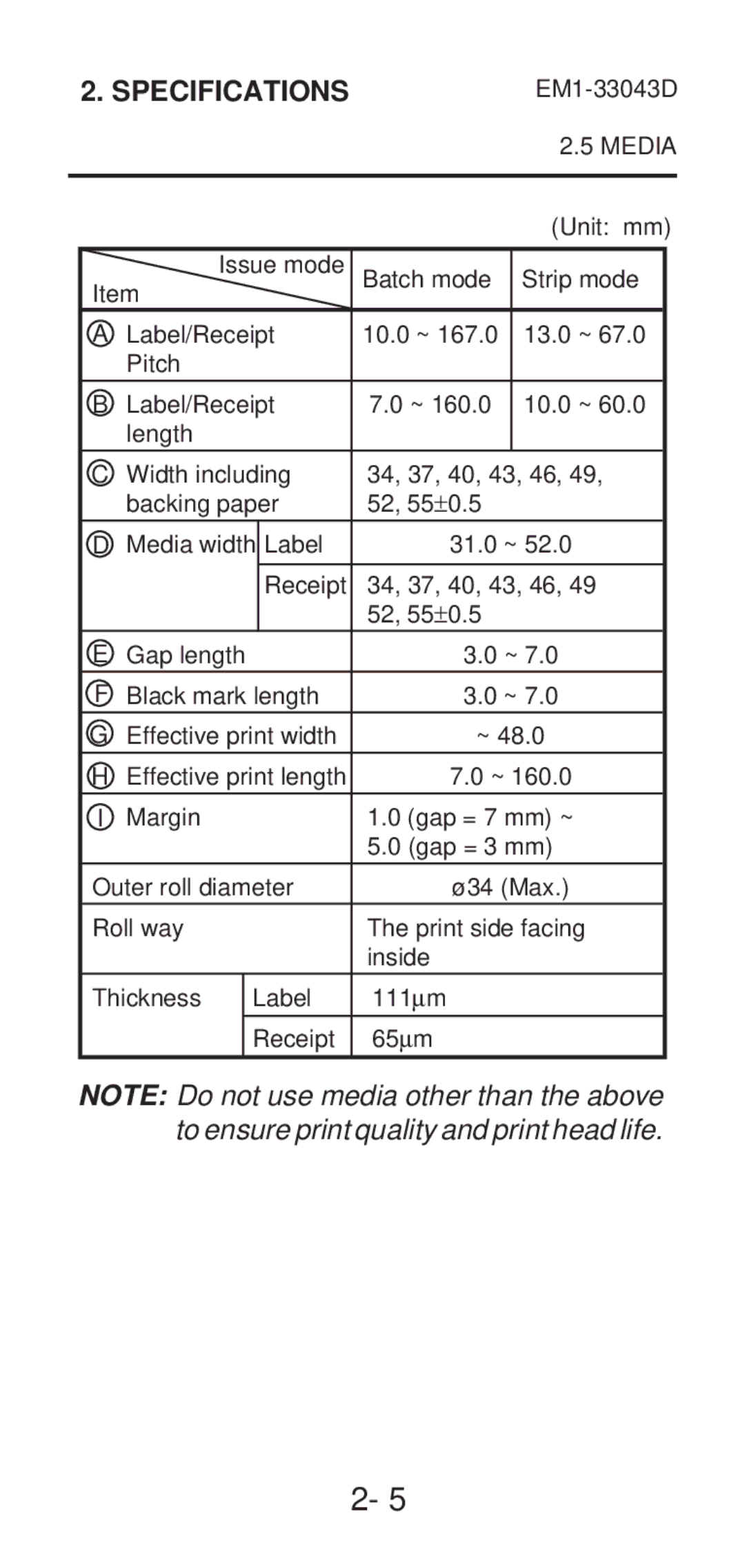 Toshiba B-210 SERIES, EM1-33043D, EM1-33043A owner manual Specifications 