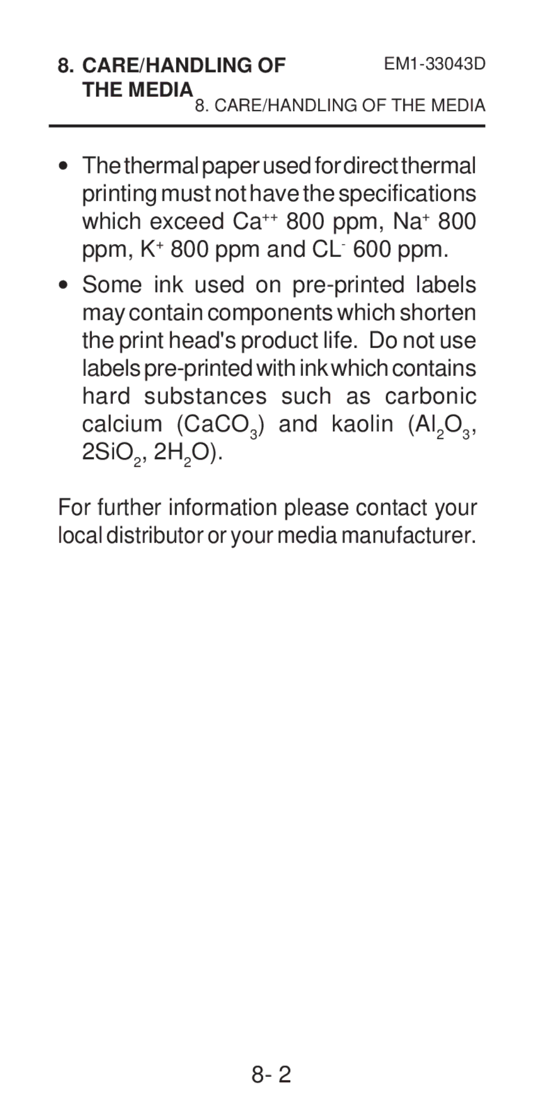 Toshiba EM1-33043A, EM1-33043D, B-210 SERIES owner manual Calcium CaCO3 and kaolin Al2O3, 2SiO2, 2H2O 