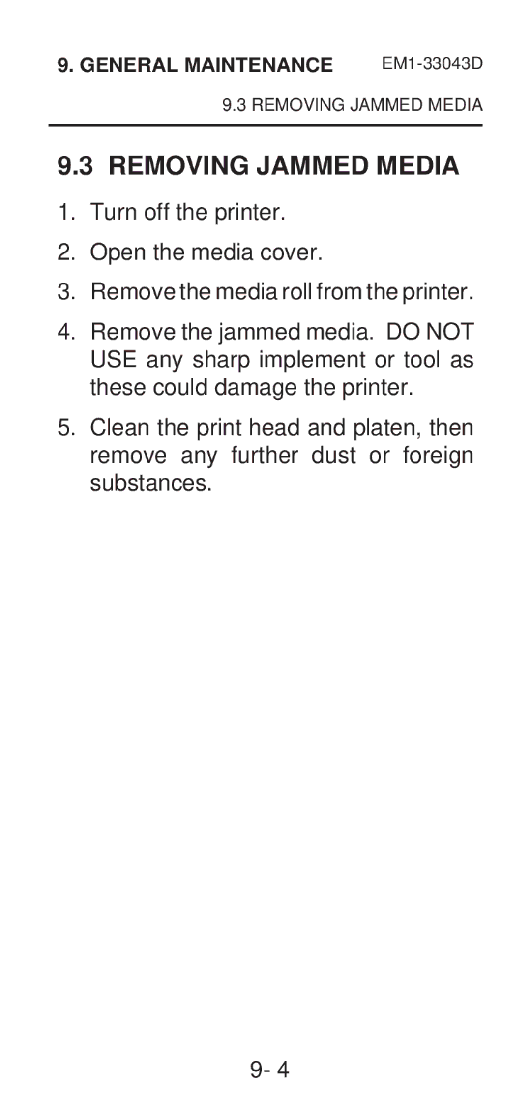 Toshiba B-210 SERIES, EM1-33043D, EM1-33043A owner manual Removing Jammed Media 