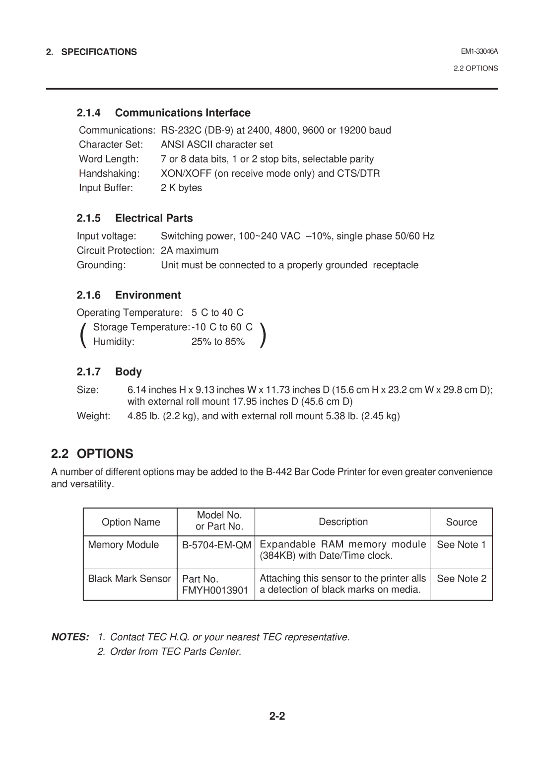 Toshiba EM1-33046AE, B-442-QP owner manual Options, Communications Interface 