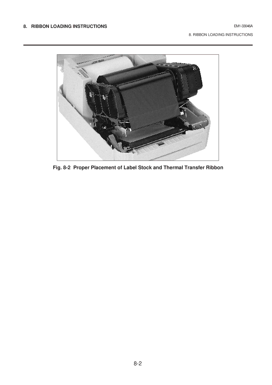 Toshiba EM1-33046AE, B-442-QP owner manual Proper Placement of Label Stock and Thermal Transfer Ribbon 