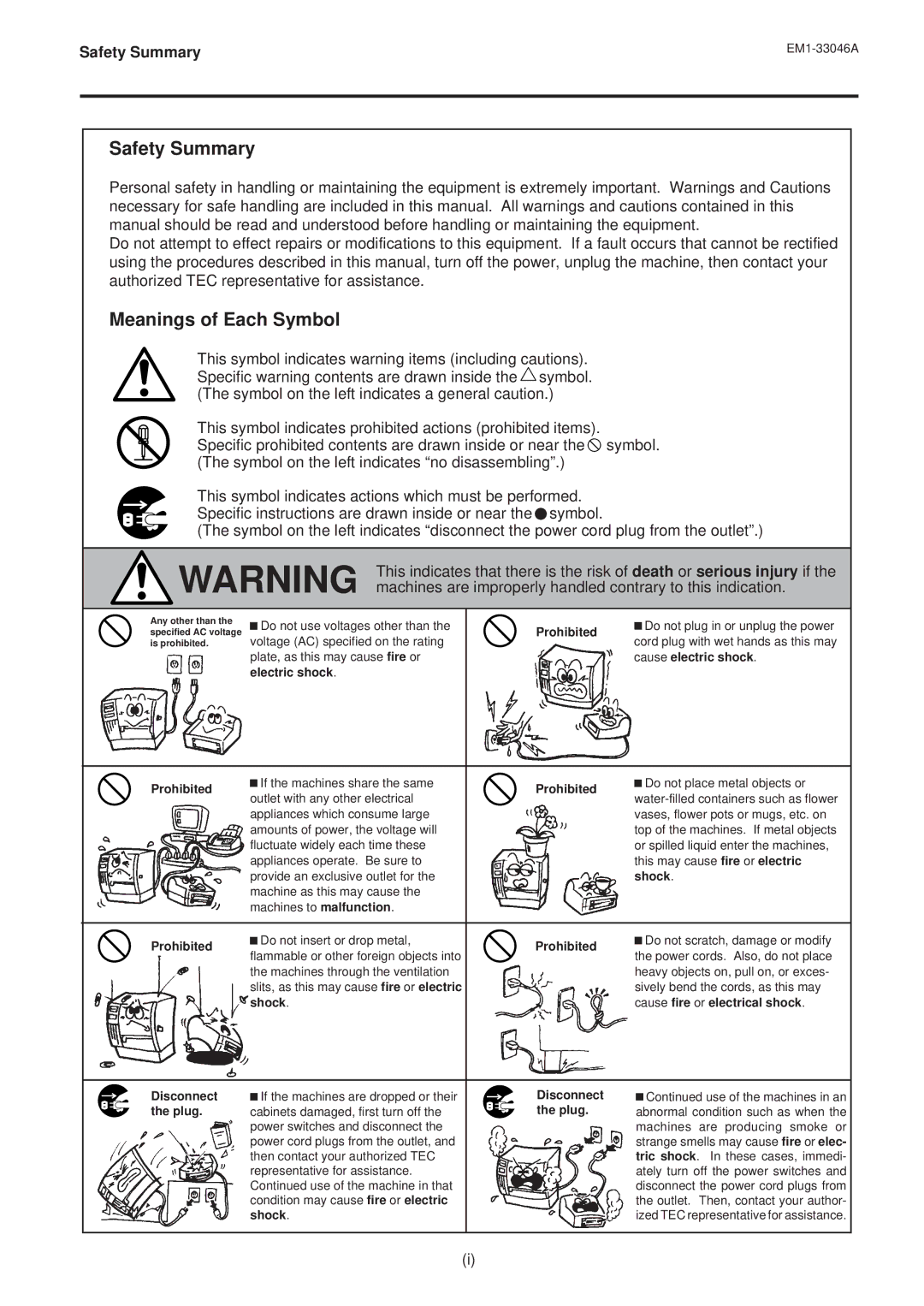 Toshiba EM1-33046AE, B-442-QP owner manual Safety Summary 