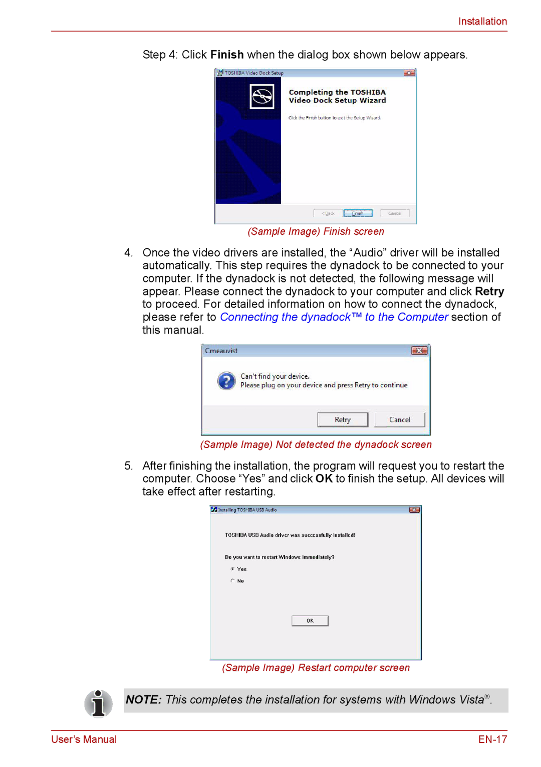 Toshiba EN-2 user manual Click Finish when the dialog box shown below appears 