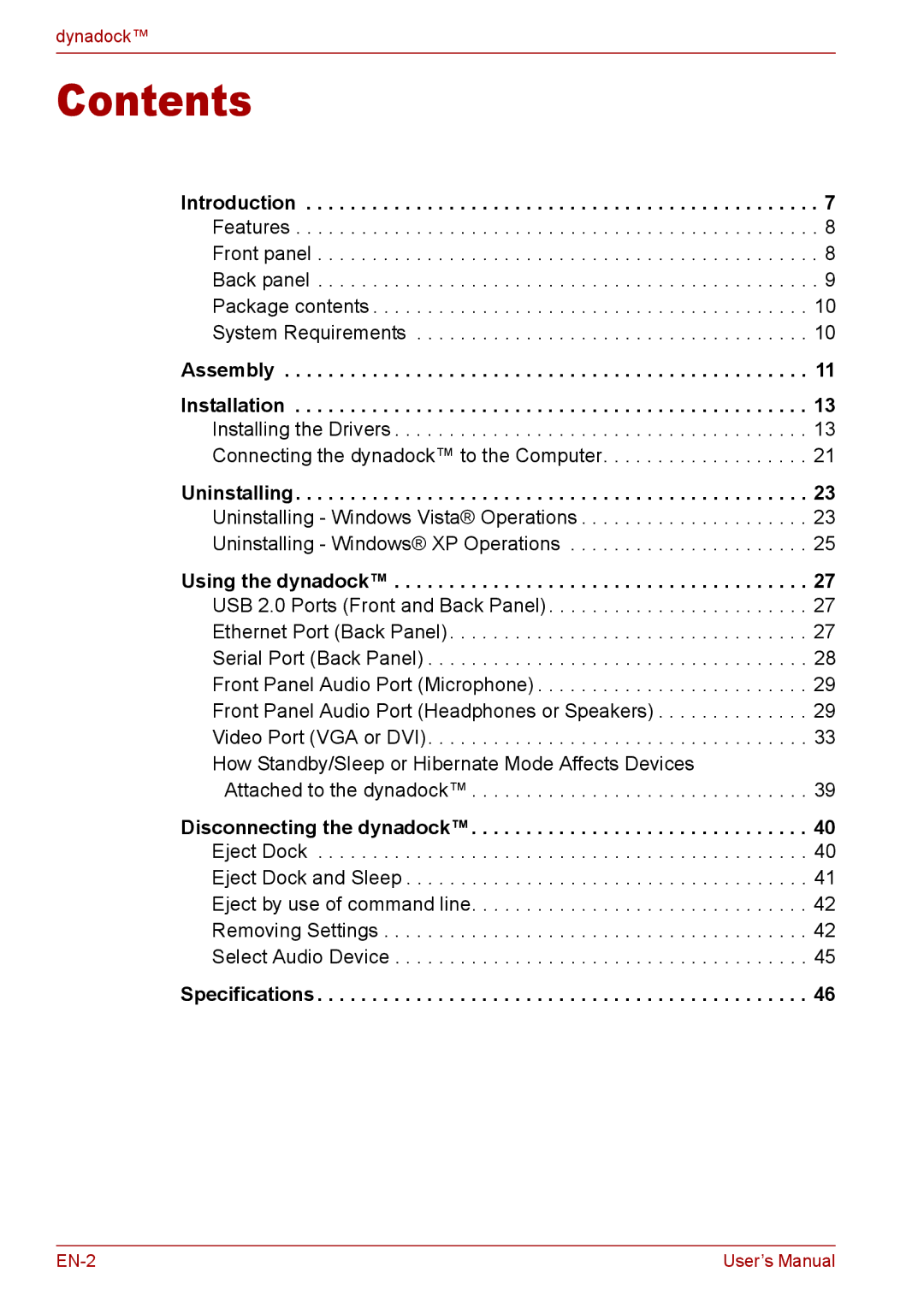 Toshiba EN-2 user manual Contents 