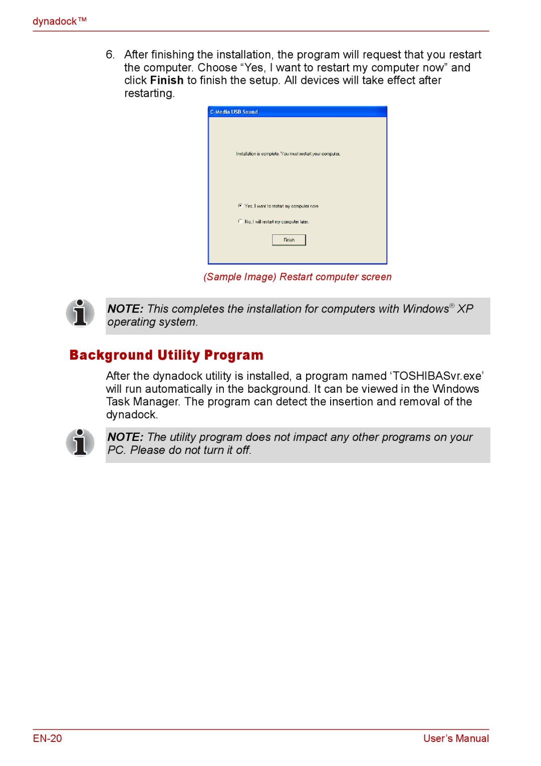 Toshiba EN-2 user manual Background Utility Program 