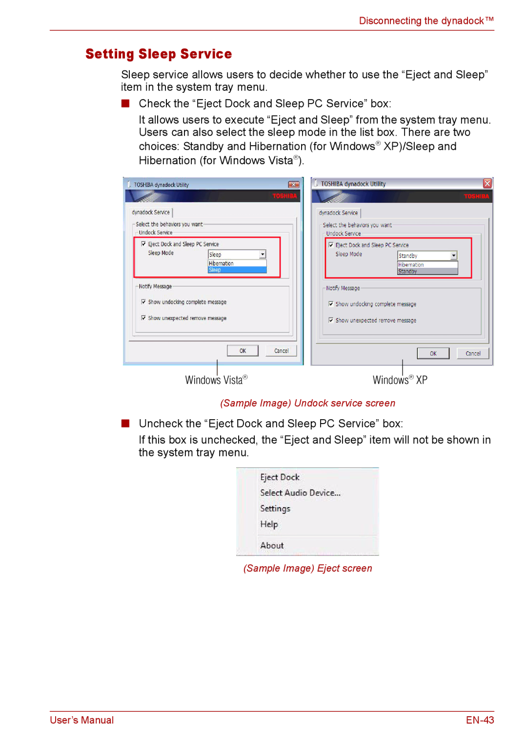 Toshiba EN-2 user manual Setting Sleep Service 