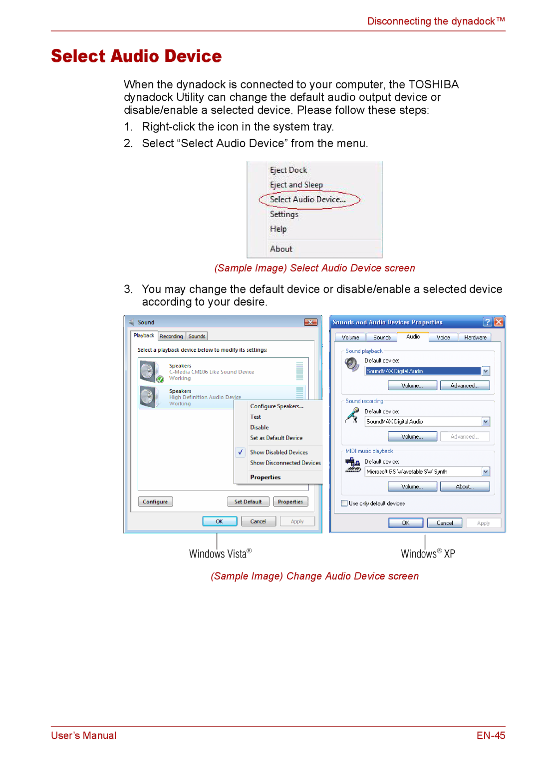 Toshiba EN-2 user manual Select Audio Device 