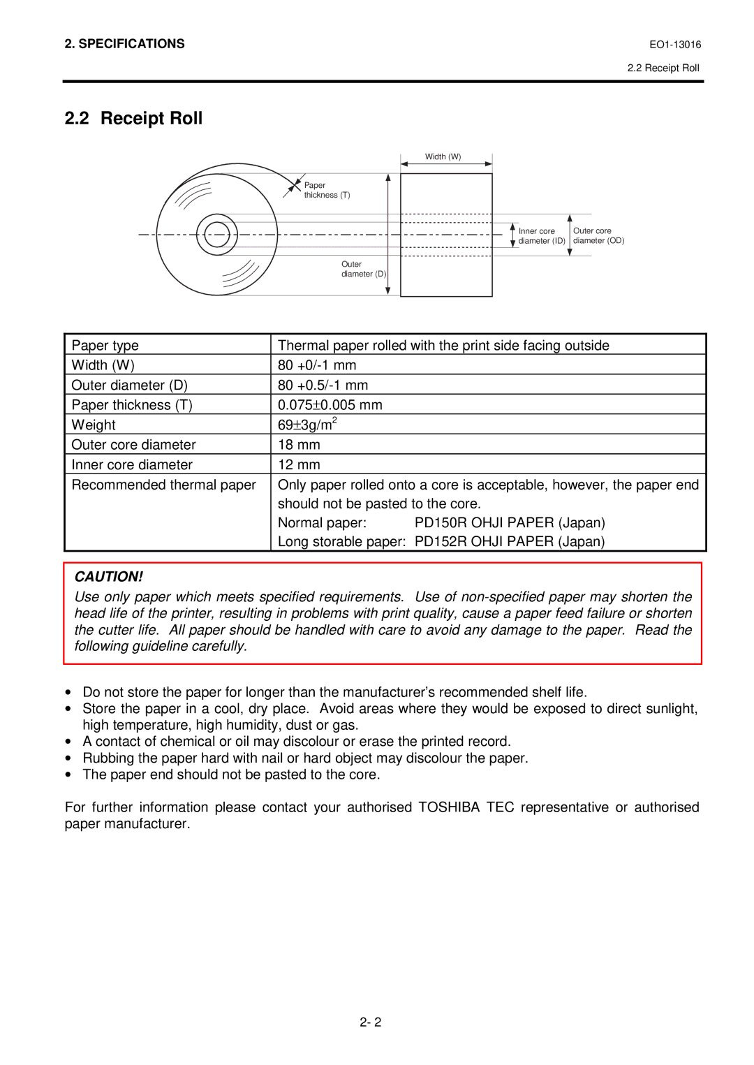 Toshiba EO1-13016, TRST-56 SERIES owner manual Receipt Roll 