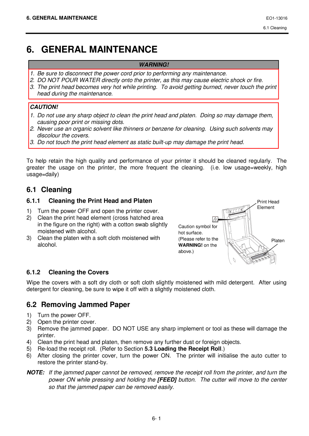 Toshiba EO1-13016, TRST-56 SERIES owner manual General Maintenance, Cleaning, Removing Jammed Paper 