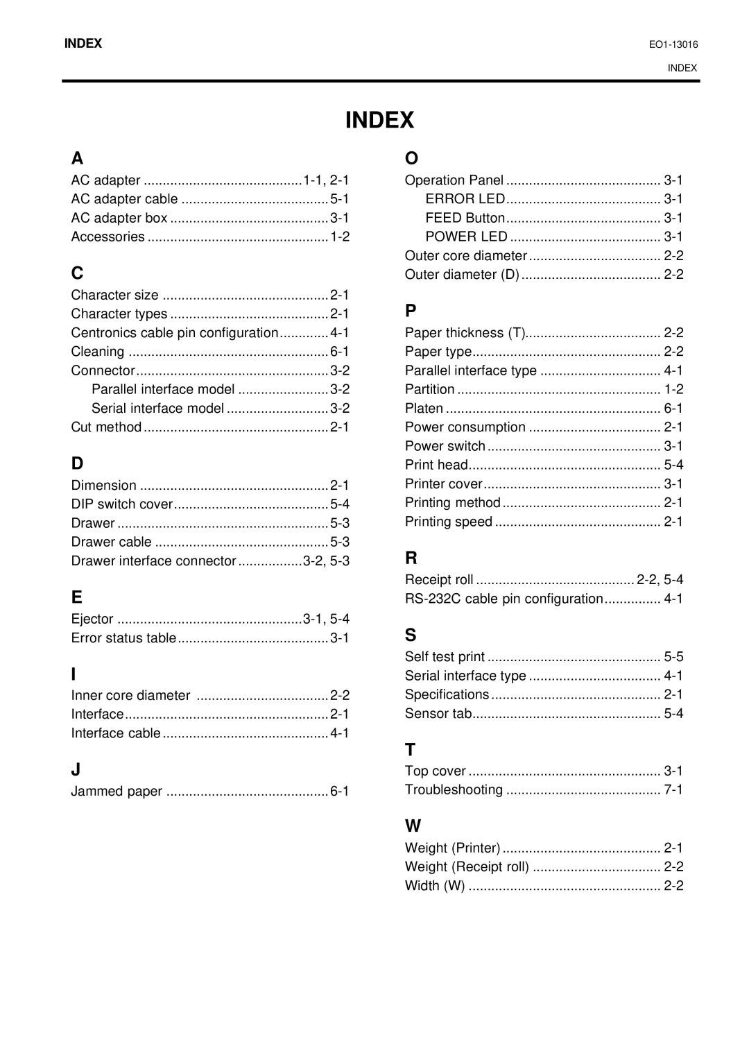 Toshiba EO1-13016, TRST-56 SERIES owner manual Index 